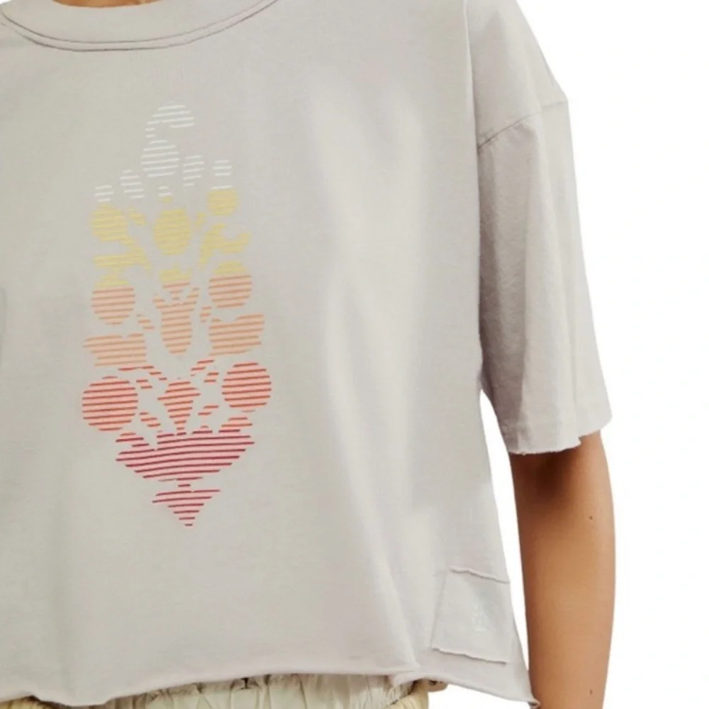 New Women’s Free People Inspire Logo Crop Tee - Oyster Combo Size Medium - Picture 4 of 9